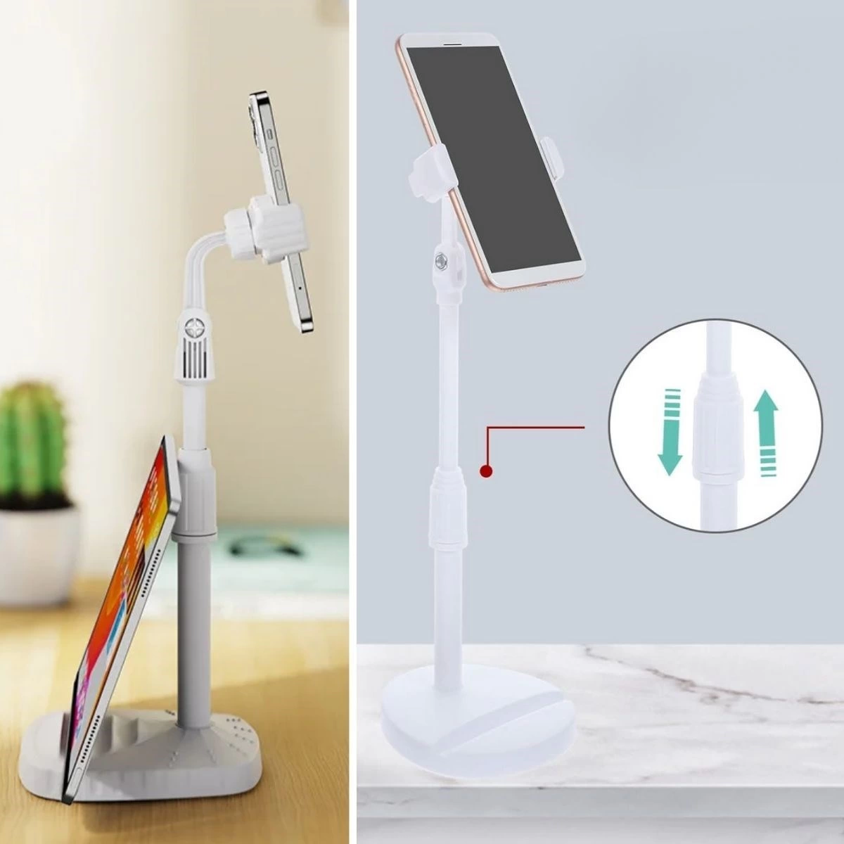 Masa Üstü Tablet Ve Telefon Tutucu Plastik Aparat Beyaz Telefon Standı ( Lisinya )