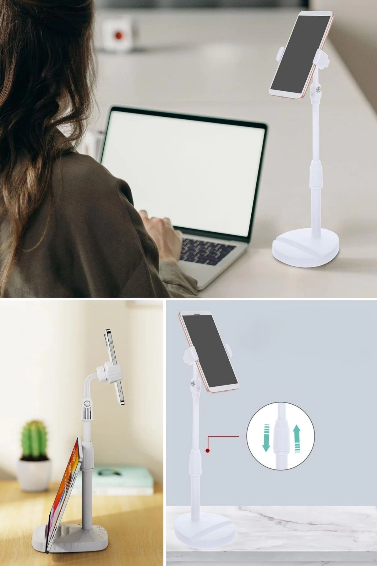 Masa Üstü Tablet Ve Telefon Tutucu Plastik Aparat Beyaz Telefon Standı ( Lisinya )