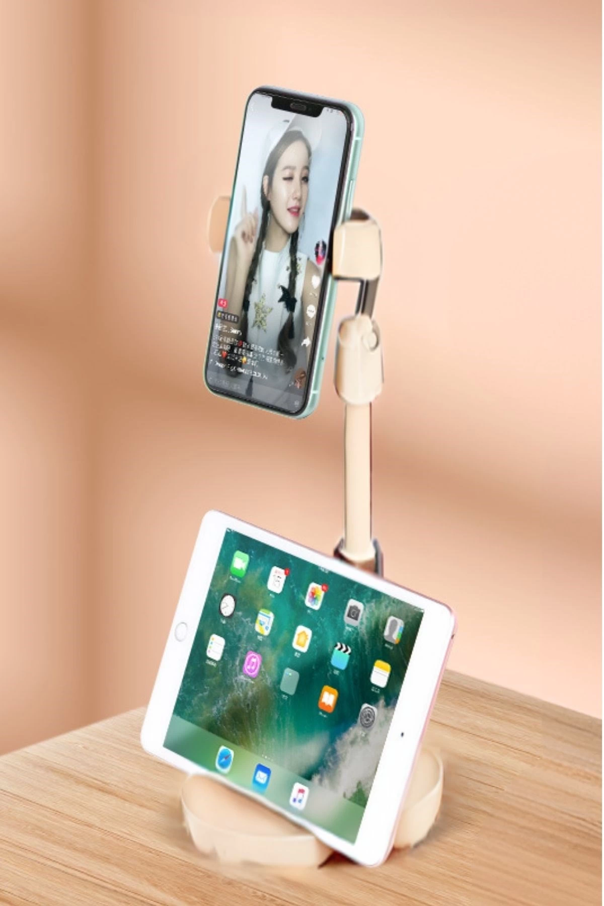 Masa Üstü Tablet Ve Telefon Tutucu Plastik Aparat Beyaz Telefon Standı ( Lisinya )