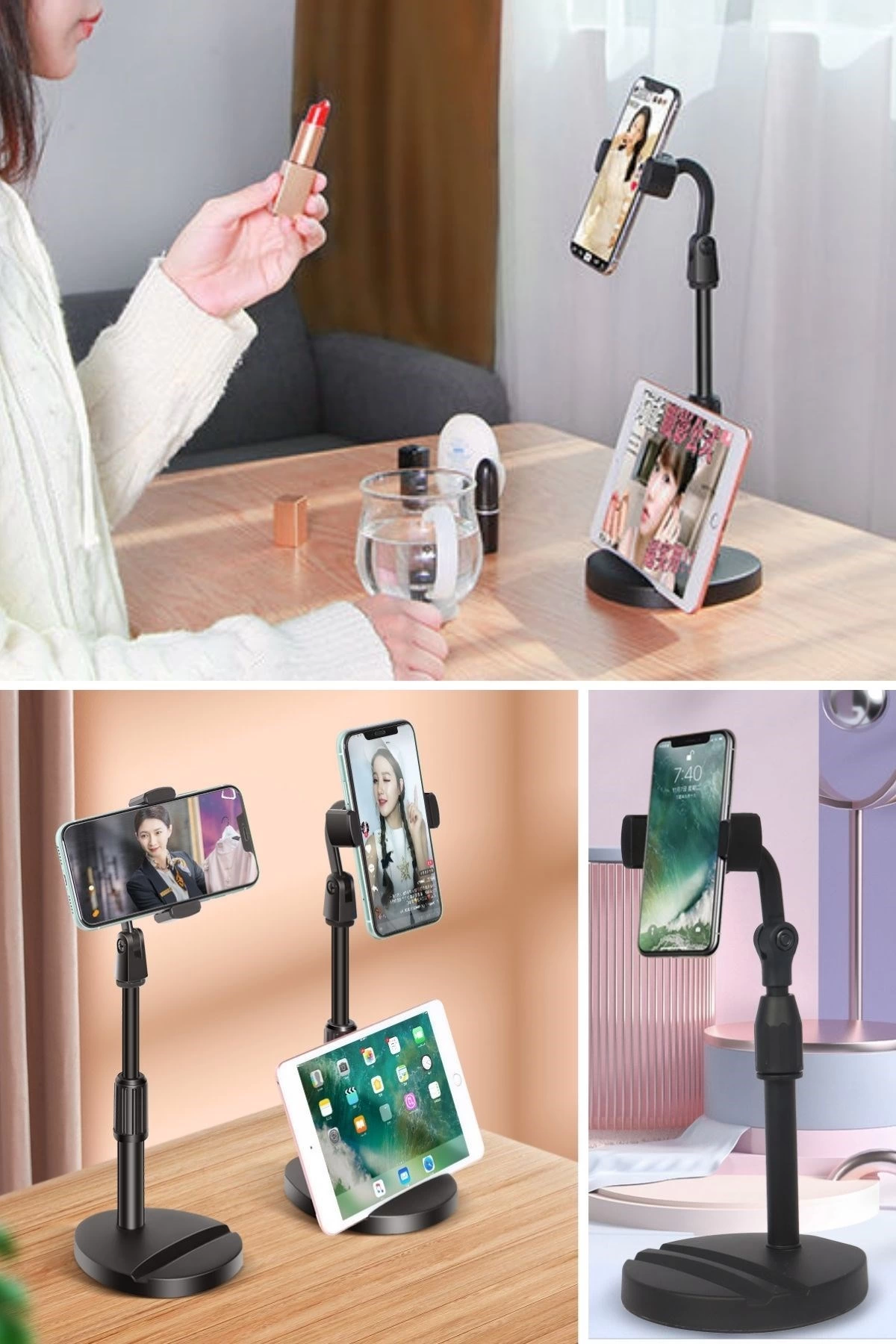 Masa Üstü Tablet Ve Telefon Tutucu Plastik Aparat Siyah Telefon Standı ( Lisinya ) Masa Üstü Tablet Ve Telefon Tutucu Plastik Aparat Siyah Telefon Standı ( Lisinya )