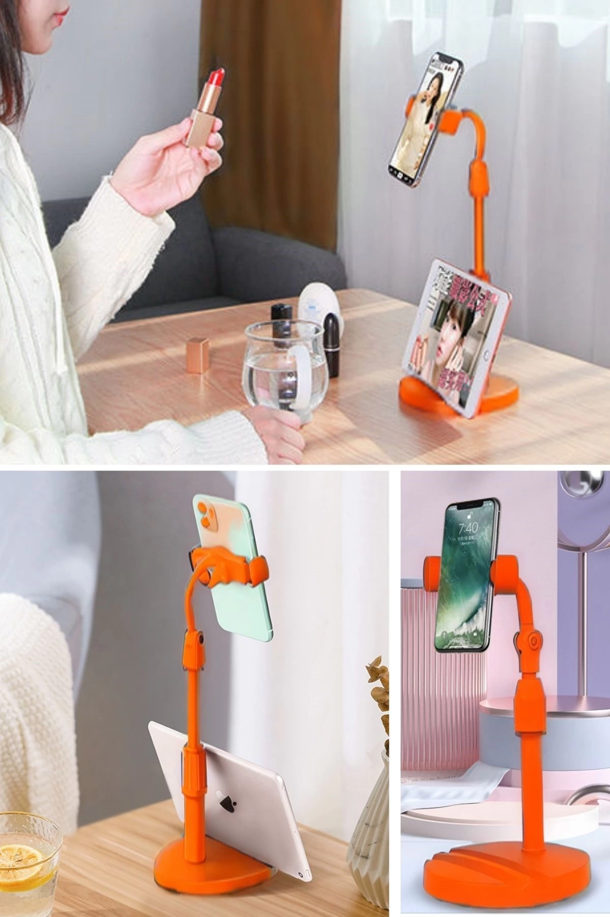 Masa Üstü Tablet Ve Telefon Tutucu Plastik Aparat Turuncu Telefon Standı ( Lisinya )