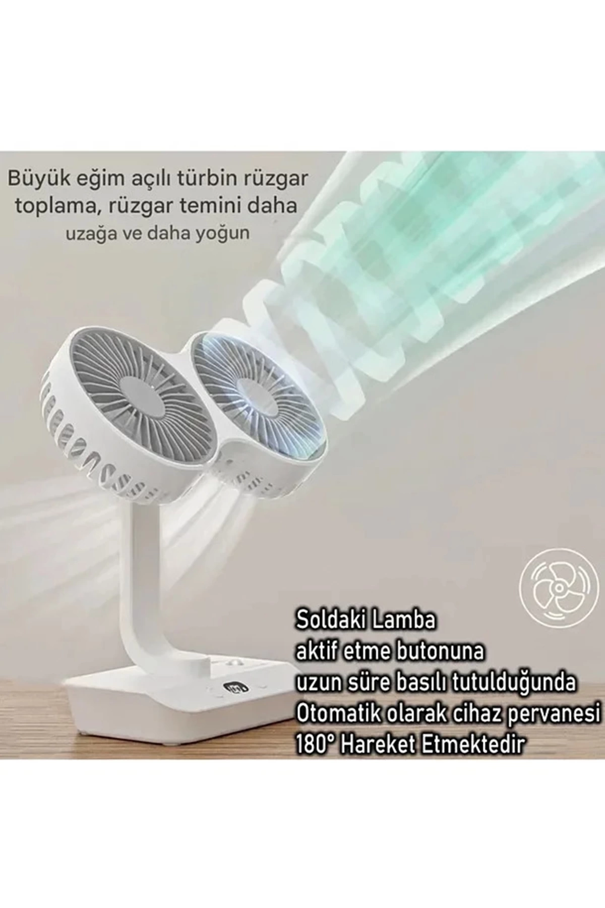 Masaüstü Dijital Ekranlı Çift Fanlı Led Işıklı Soğutucu Fan Ev Ofis Şarjlı Vantilatör ( Lisinya )
