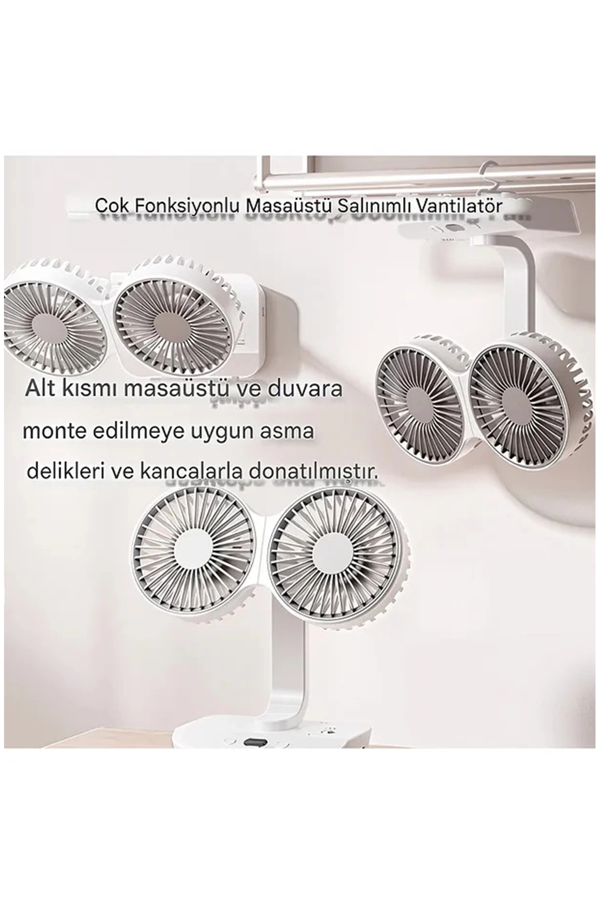 Masaüstü Dijital Ekranlı Çift Fanlı Led Işıklı Soğutucu Fan Ev Ofis Şarjlı Vantilatör ( Lisinya )