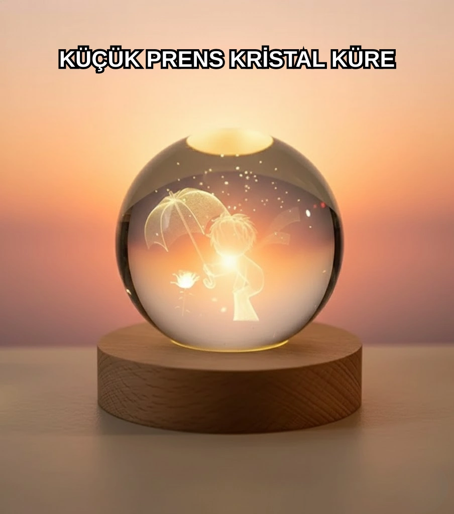 Masif Ahşap Standlı 3d Küçük Prens Kristal Top Usb Gece Lambası Sıcak Işık ( Lisinya )
