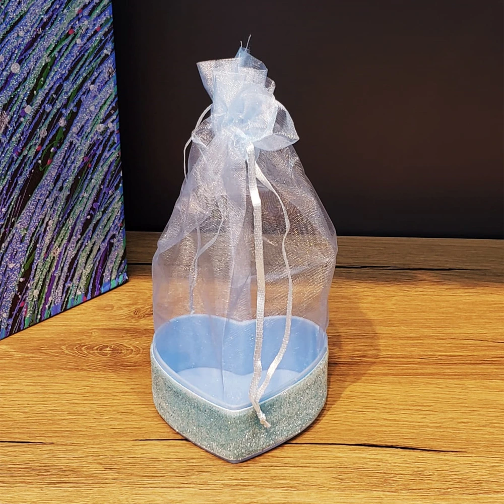 Mavi Kalp Tasarımlı Tül Kese ( Lisinya ) Mavi Kalp Tasarımlı Tül Kese ( Lisinya )