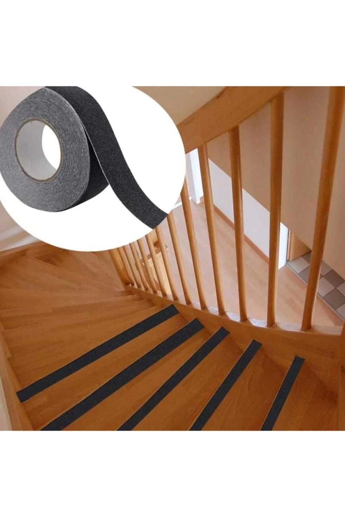 Merdiven Zemin Kaydırmaz Güçlü Bant Yapışkanlı Kaymaz Bant Siyah 25 Mm X 5 Metre ( Lisinya )