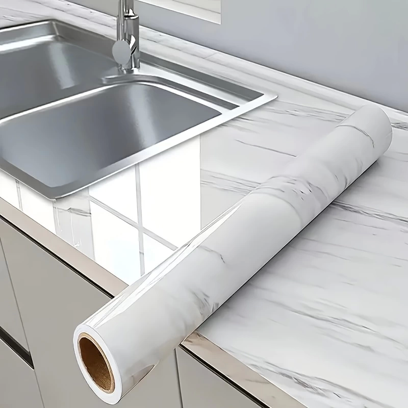 Mermer Desenli Mutfak Duvar Kağıdı Sticker - 5m X 60cm: Su Ve Yağa Dayanıklı, Yüksek Sıcaklık Esnekliğine Sahip Tezgah, Dolap, Ocak Yenileme Folyosu T10 ( Lisinya )