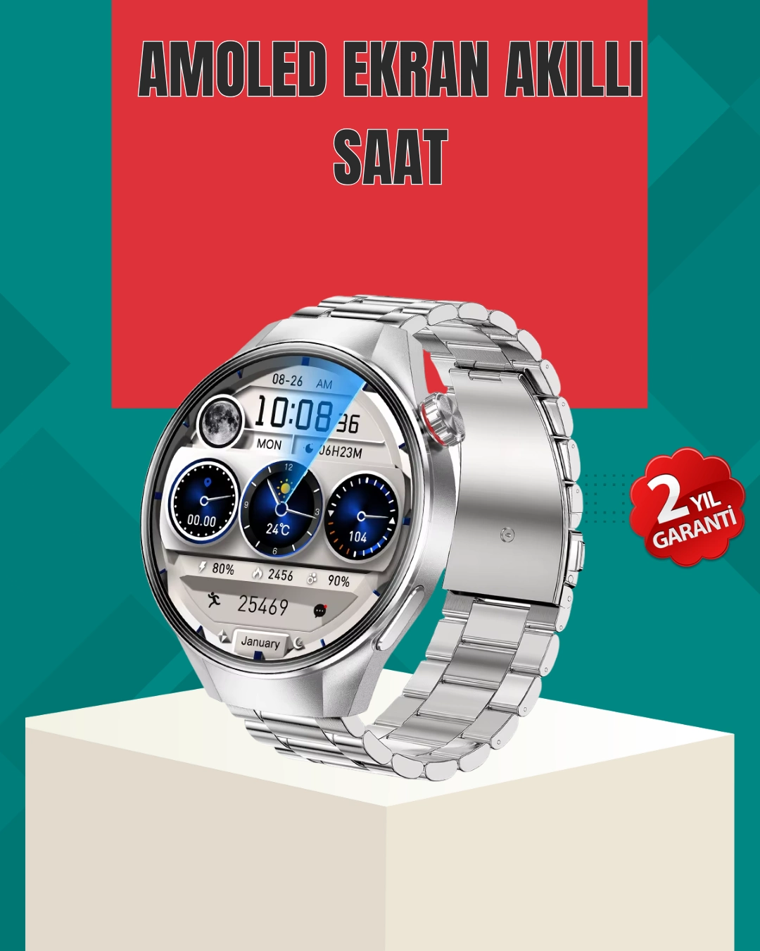 Metal Gövdeli Amoled Akıllı Saat – Kan Oksijen, Nabız Ve Arama Fonksiyonlu ( Lisinya )