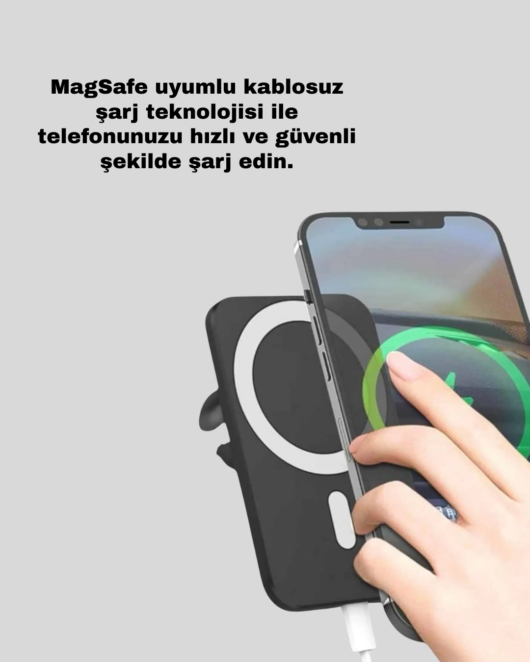 Mıknatıslı Magsafe Uyumlu Araç Tutucu Kablosuz Şarj Destekli ( Lisinya )