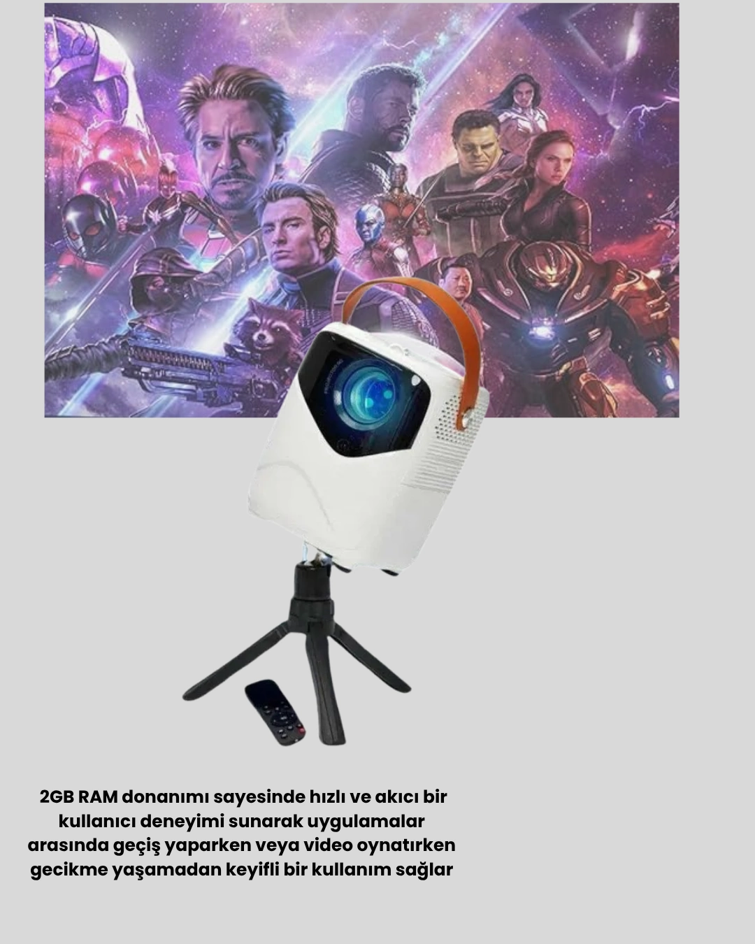 Mini Akıllı Projektör – 1080p Full Hd, 64gb Depolama, 2gb Ram, Uzaktan Kumanda Destekli ( Lisinya )