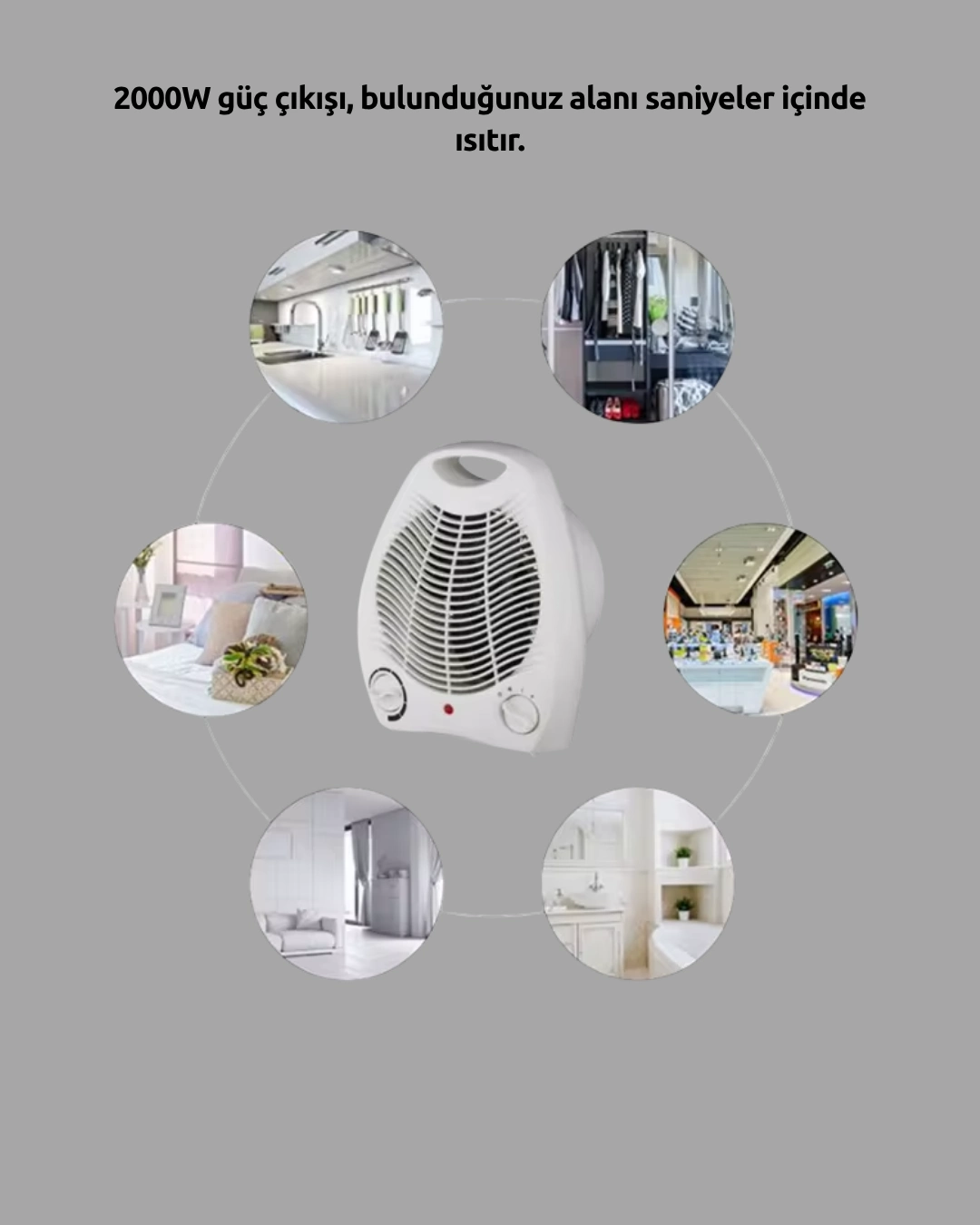 Mini Elektrikli Isıtıcı 2000w – Termostatlı Fanlı Isıtma, Taşınabilir Tasarım ( Lisinya )