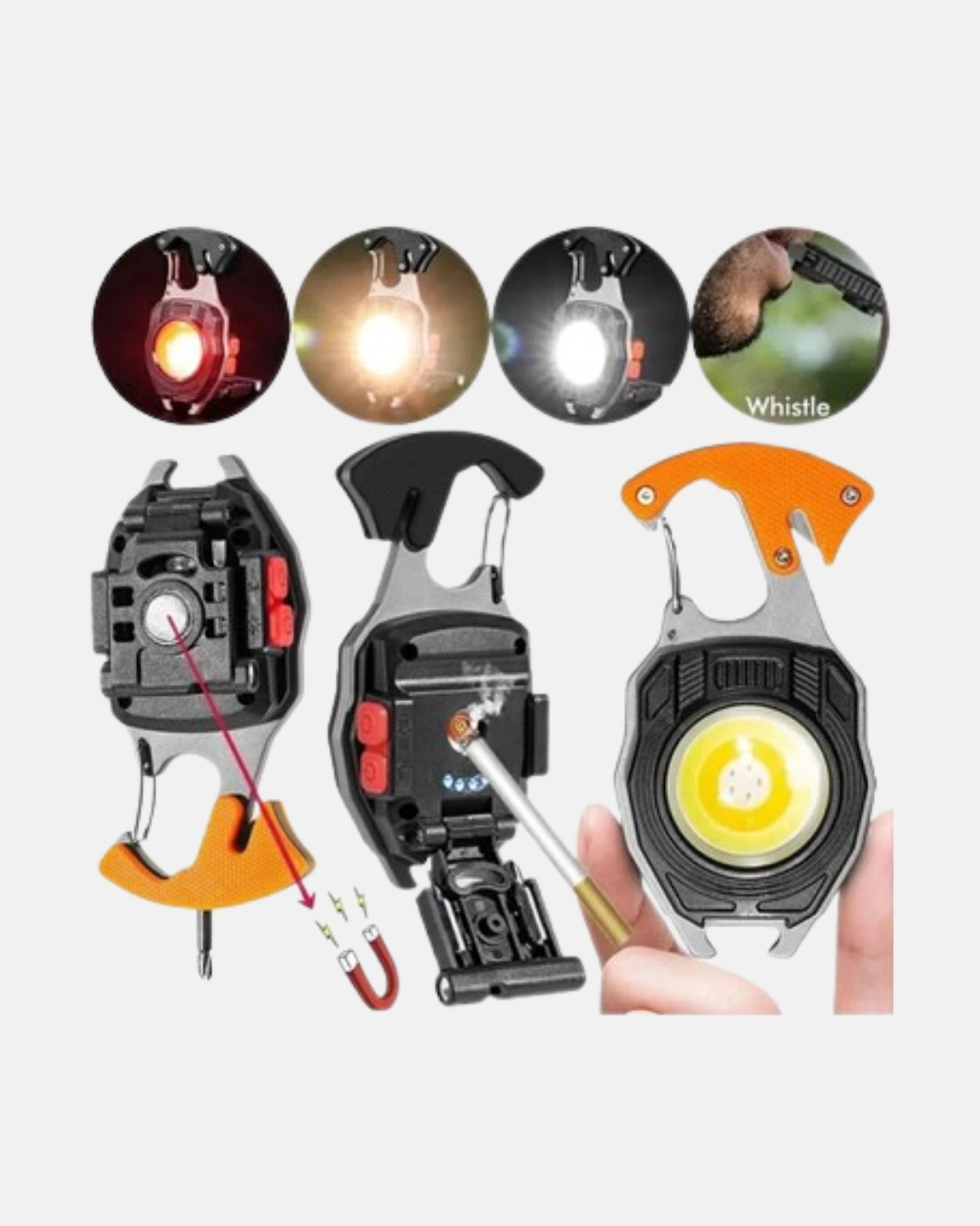 Mini Led Anahtarlık Fener – Şişe Açacağı, Tornavida, Düdük Ve Usb Şarj Özellikli ( Lisinya )