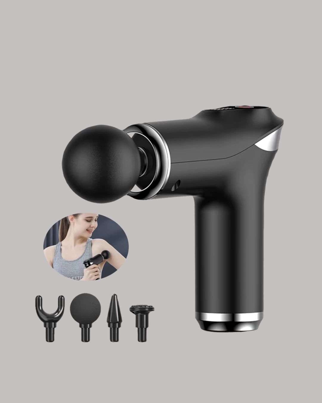 Mini Masaj Tabancası 4 Başlık 6 Hız Ayarlı ( Lisinya )