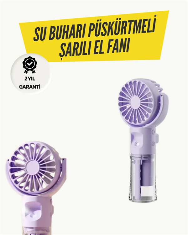 Mini Masaüstü Ve El Tipi Buğu Fanı – Su Depolu, Şarj Edilebilir, Nemlendirici Özellikli ( Lisinya )