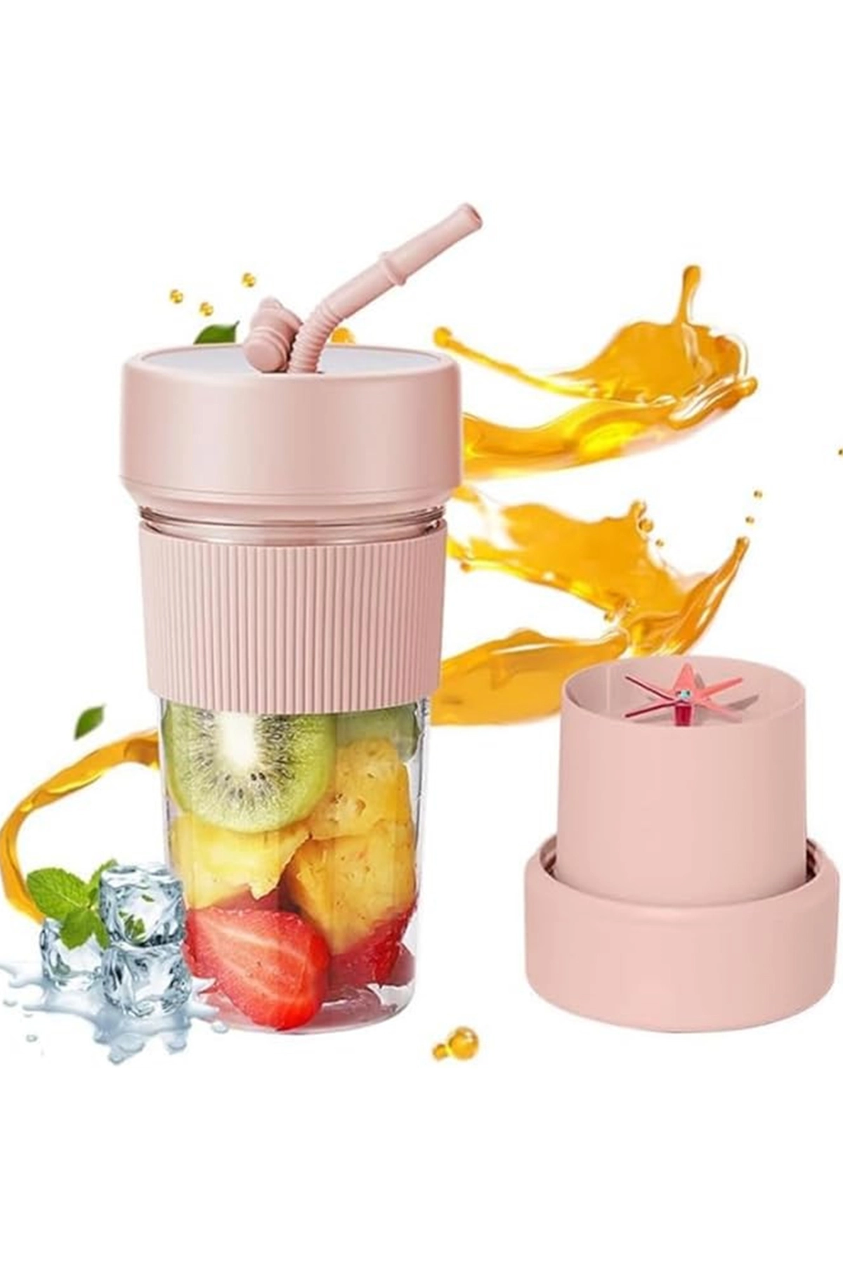 Mini Taşınabilir Mikser 350 Ml Smoothie Makinesi Meyve Sıkacağı Şarj Edilebilir Blender Pembe ( Lisinya )