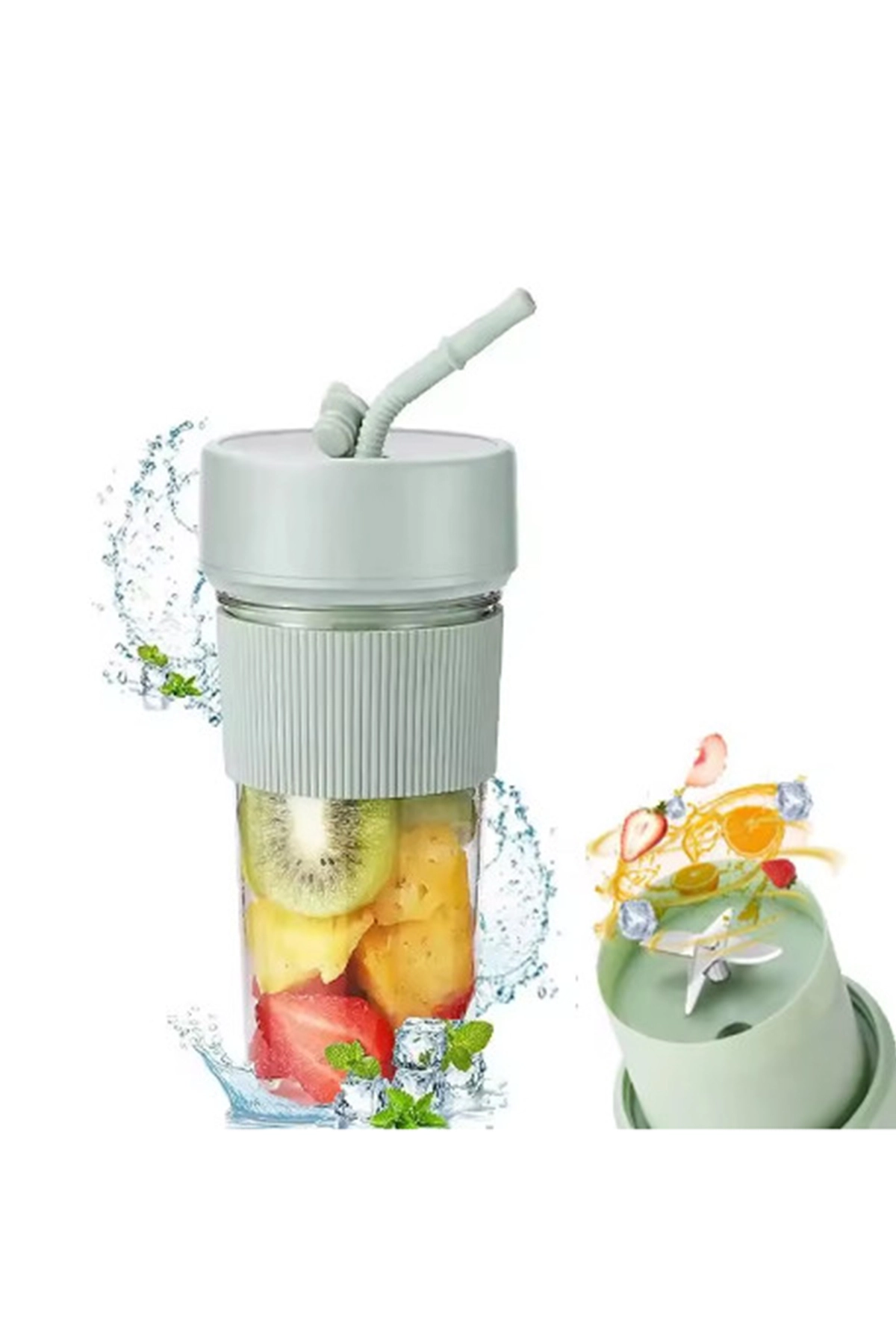 Mini Taşınabilir Mikser 350 Ml Smoothie Makinesi Meyve Sıkacağı Şarj Edilebilir Blender Yeşil ( Lisinya )