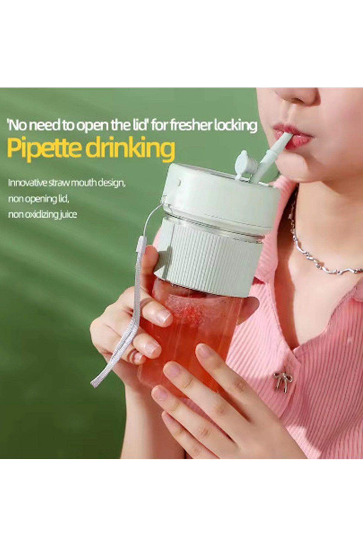 Mini Taşınabilir Mikser 350 Ml Smoothie Makinesi Meyve Sıkacağı Şarj Edilebilir Blender Yeşil ( Lisinya )