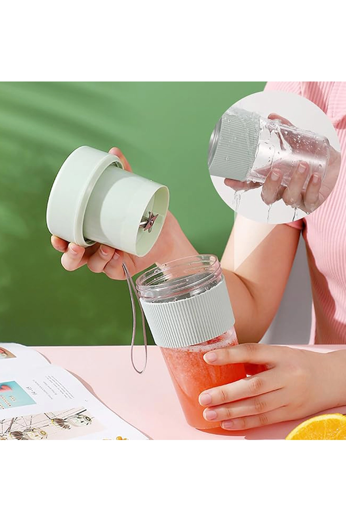 Mini Taşınabilir Mikser 350 Ml Smoothie Makinesi Meyve Sıkacağı Şarj Edilebilir Blender Yeşil ( Lisinya )