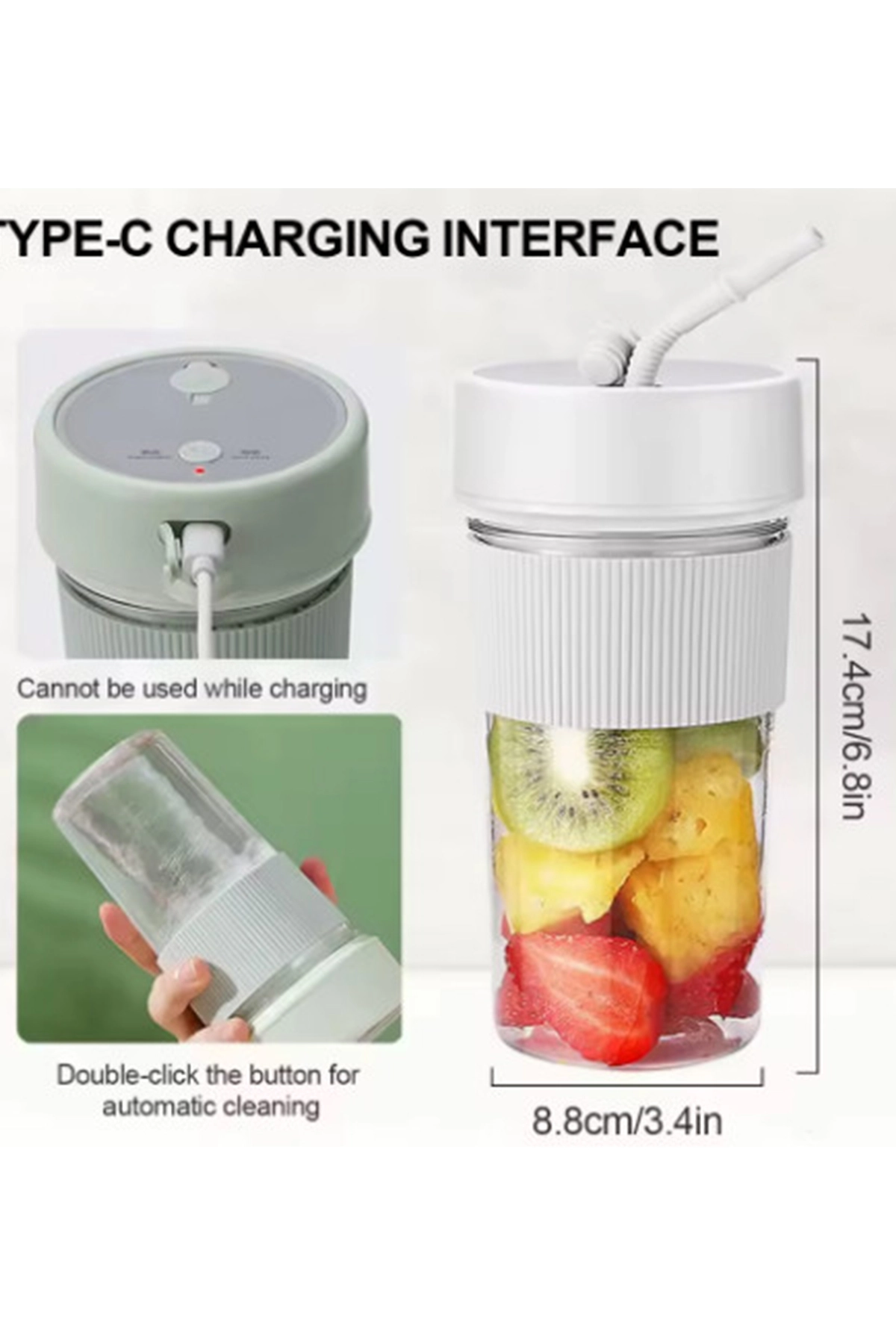 Mini Taşınabilir Mikser 350 Ml Smoothie Makinesi Meyve Sıkacağı Şarj Edilebilir Blender Yeşil ( Lisinya )