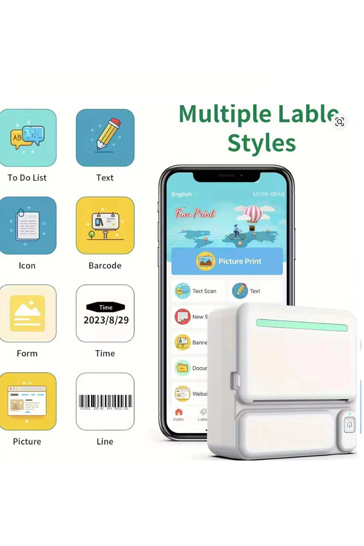 Mini Taşınabilir Yazıcı 13 Rulo Kağıtlı Mürekkepsiz Etiket Yazıcısı Mini Termal Yazıcı ( Lisinya )