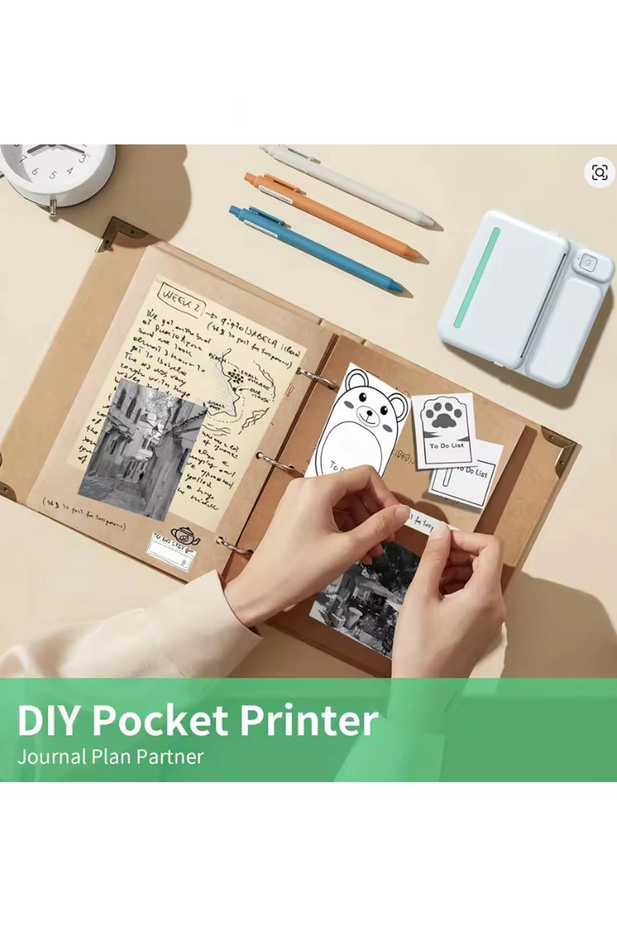 Mini Taşınabilir Yazıcı 13 Rulo Kağıtlı Mürekkepsiz Etiket Yazıcısı Mini Termal Yazıcı ( Lisinya )