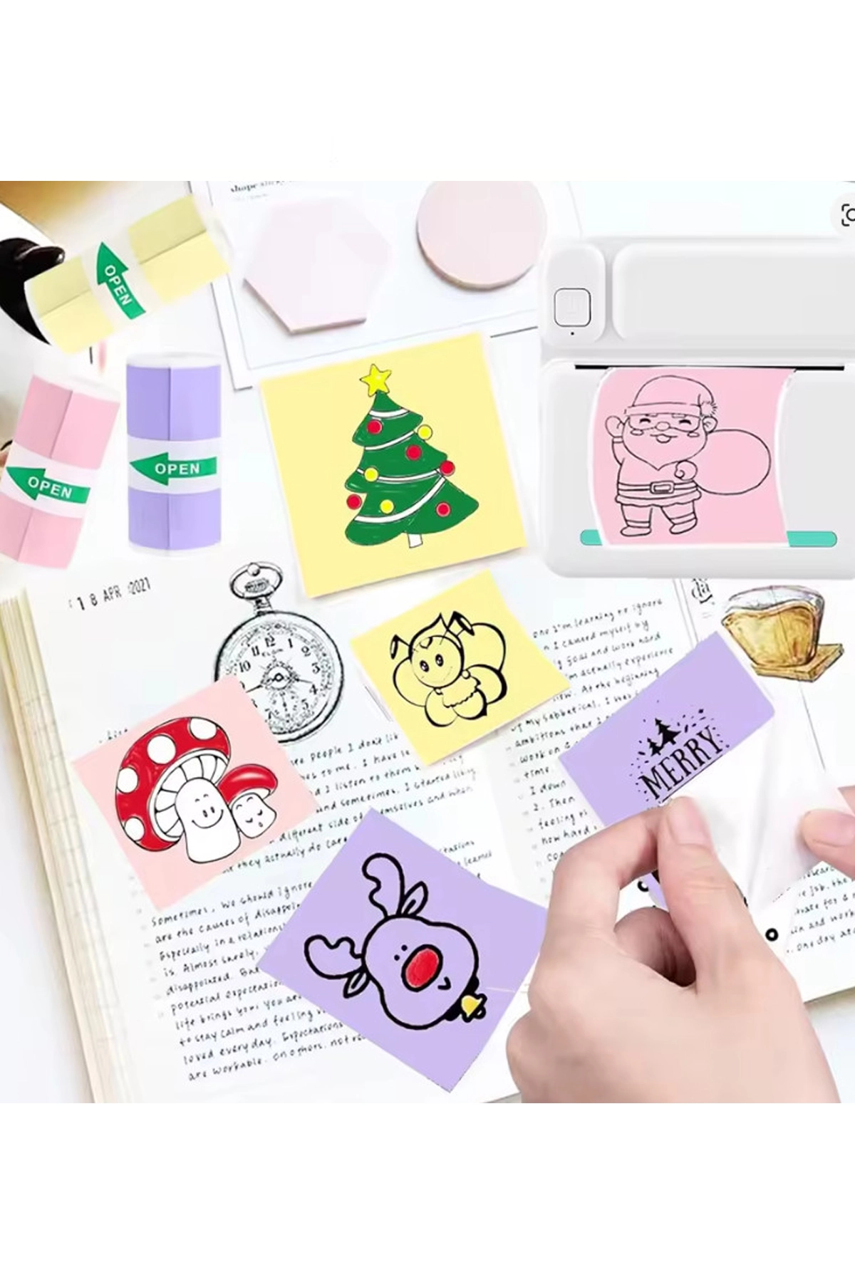 Mini Taşınabilir Yazıcı 13 Rulo Kağıtlı Mürekkepsiz Etiket Yazıcısı Mini Termal Yazıcı ( Lisinya )