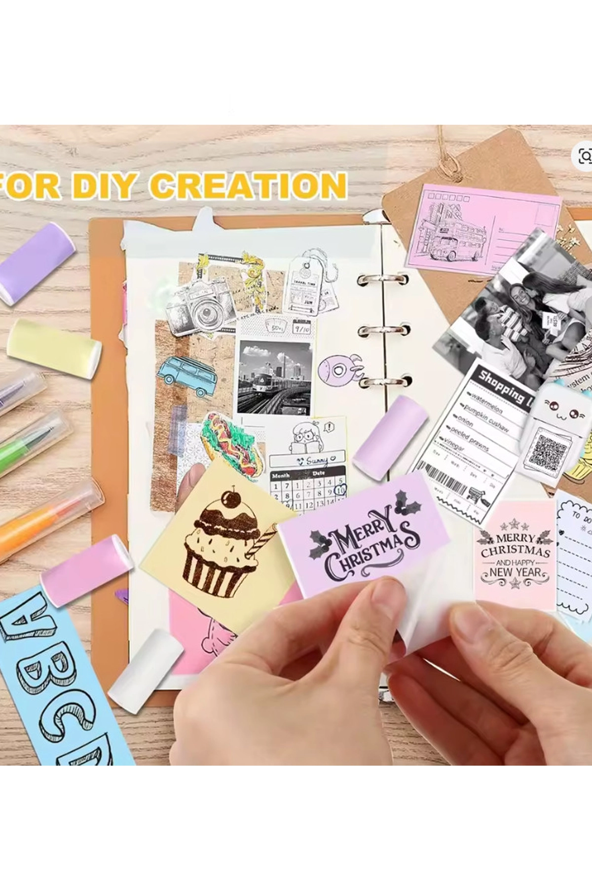 Mini Taşınabilir Yazıcı 13 Rulo Kağıtlı Mürekkepsiz Etiket Yazıcısı Mini Termal Yazıcı ( Lisinya )