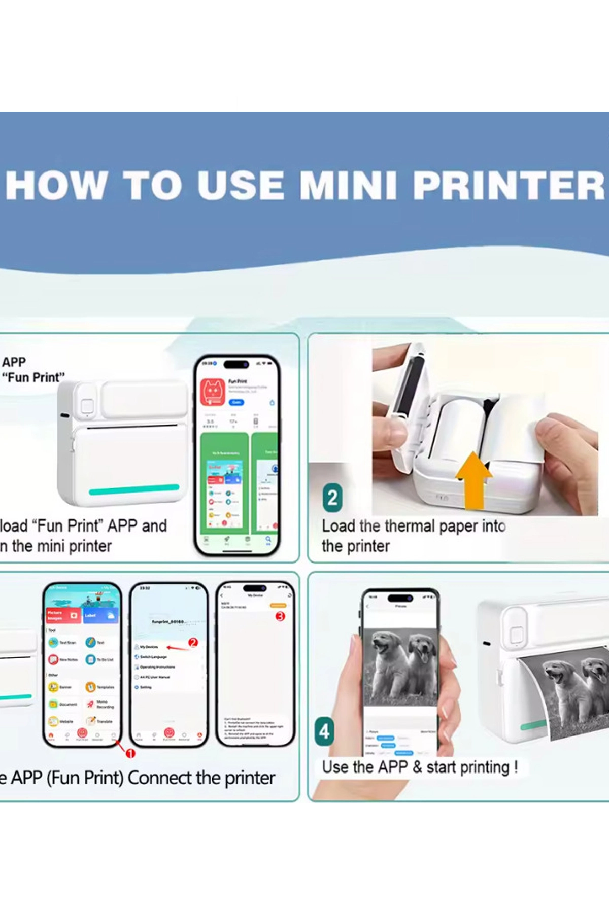 Mini Taşınabilir Yazıcı 13 Rulo Kağıtlı Mürekkepsiz Etiket Yazıcısı Mini Termal Yazıcı ( Lisinya )