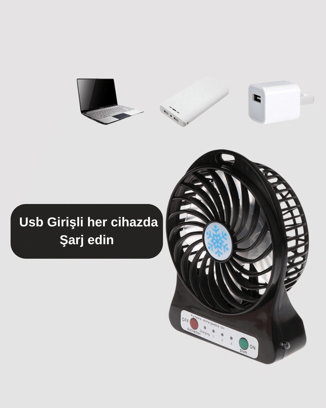 Mini Usb Fan – Şarj Edilebilir, Işıklı, 3 Kademe, Taşınabilir Masaüstü Vantilatör ( Lisinya )