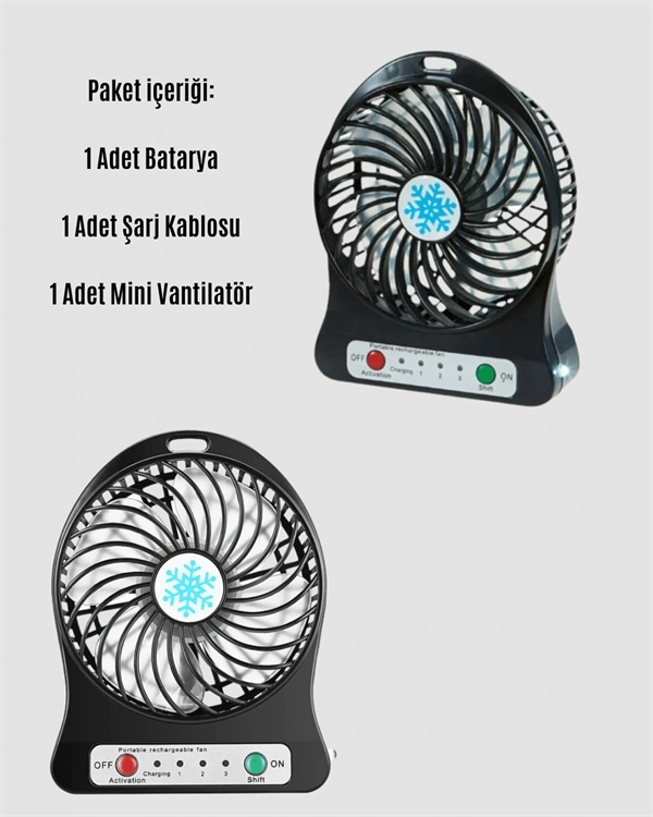 Mini Usb Fan – Şarj Edilebilir, Işıklı, 3 Kademe, Taşınabilir Masaüstü Vantilatör ( Lisinya )