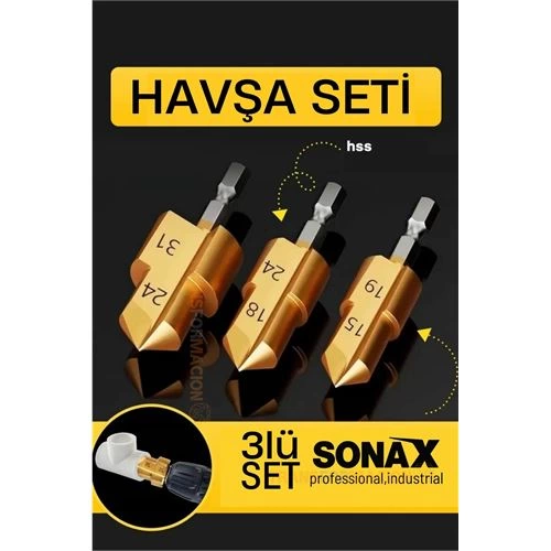 Plastik Boru Kalemtraş Kademeli Boru Açma Pvc Pprc Boru Tamir Delme Genişletme Onarımı İçin 3lü Havşa Seti ( Lisinya )