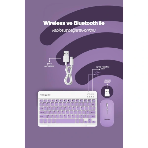 Mor Kablosuz Klavye Ve Mouse Seti ( Lisinya ) Mor Kablosuz Klavye Ve Mouse Seti ( Lisinya )