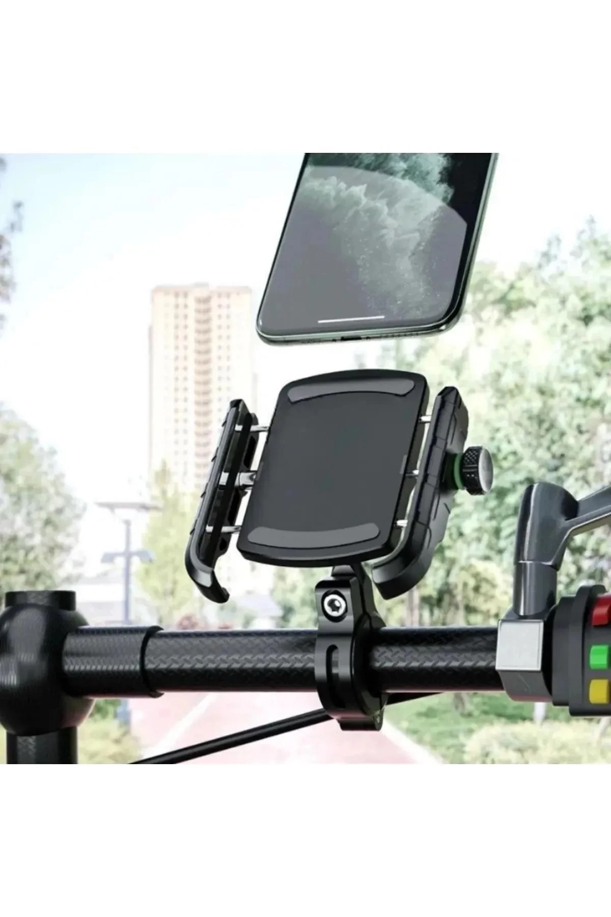 Motosiklet Gidon Ve Ayna Bağlantılı Motor Ve Bisiklet Uyumlu Telefon Tutucu 12-24w Hızlı Şarj ( Lisinya )