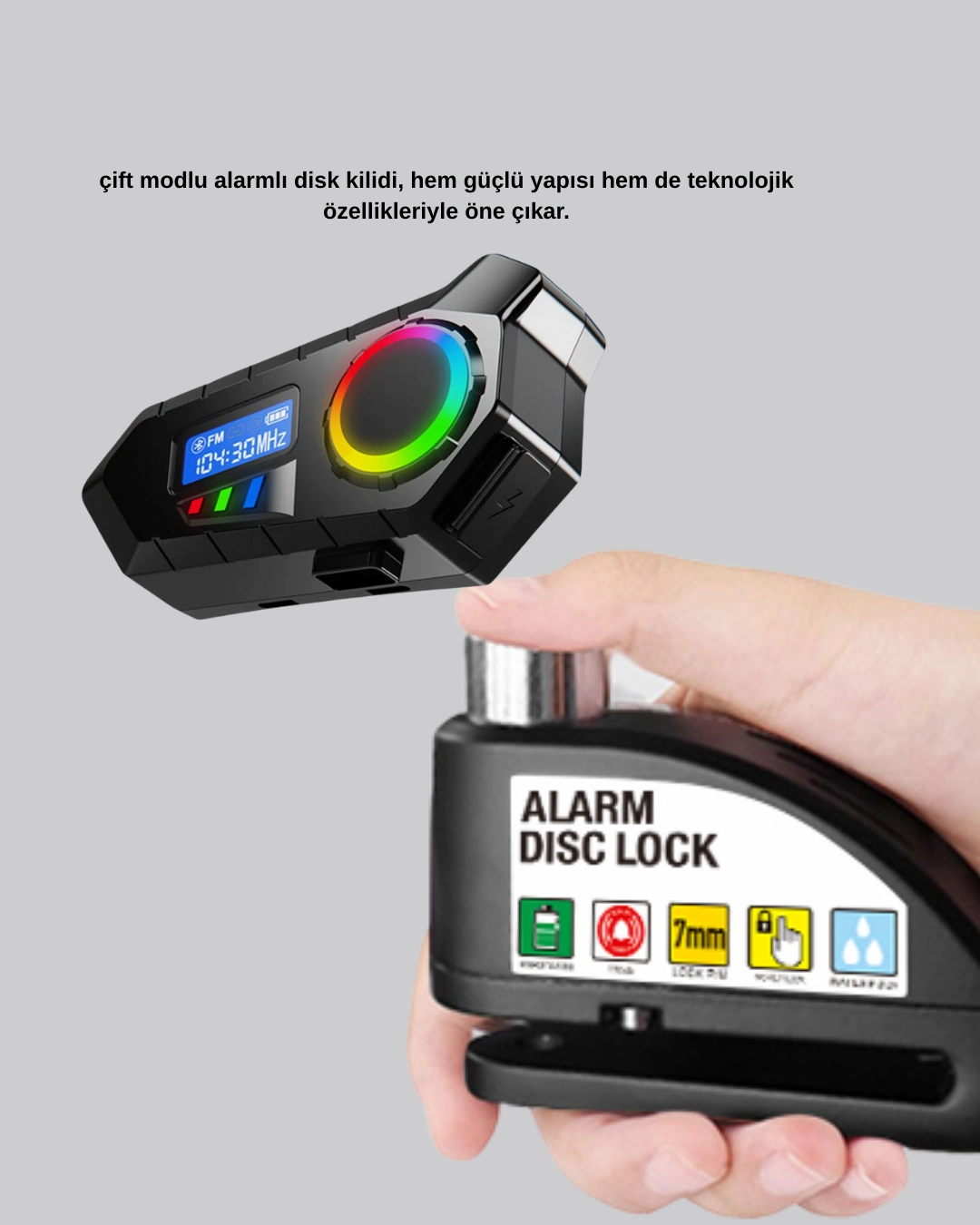 Motosiklet Ve Günlük Kullanım İçin Bluetooth Hoparlör Ve Disk Kilidi Seti ( Lisinya )
