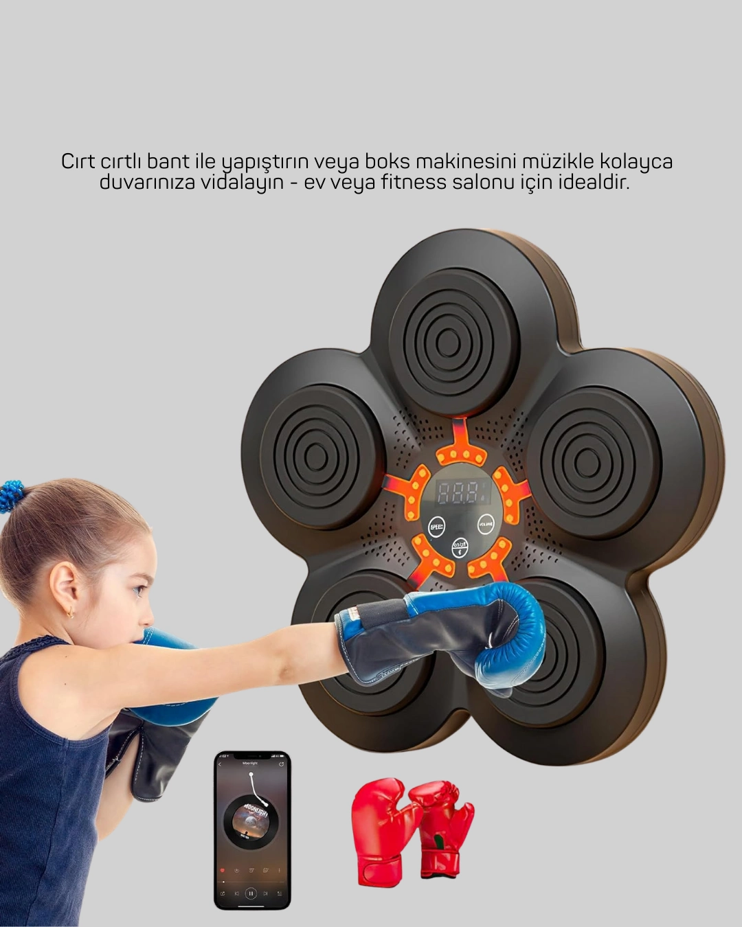 Müzikli Boks Duvar Paneli Akıllı Işık Sistemli Refleks Ve Kondisyon Aleti ( Lisinya )