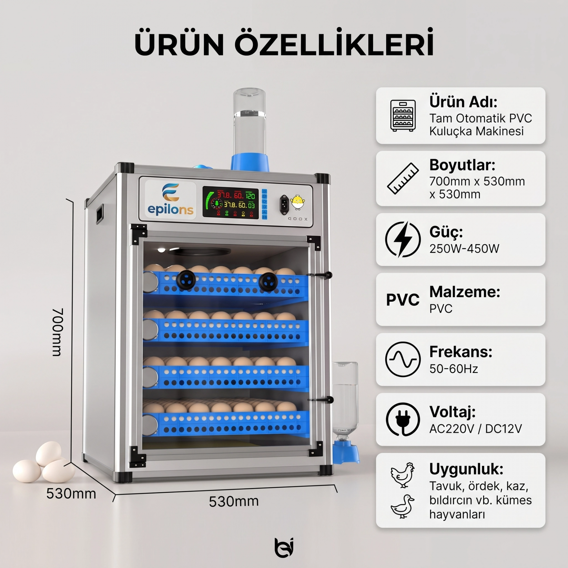 MY280 Kapasiteli Profesyonel Tam Otomatik Kuluçka Makinesi | Çift Nem Kontrol Sistemi, Otomatik Su Tamamlama ve Çevirme ( Lisinya ) MY280 Kapasiteli Profesyonel Tam Otomatik Kuluçka Makinesi | Çift Nem Kontrol Sistemi, Otomatik Su Tamamlama ve Çevirme ( Lisinya )
