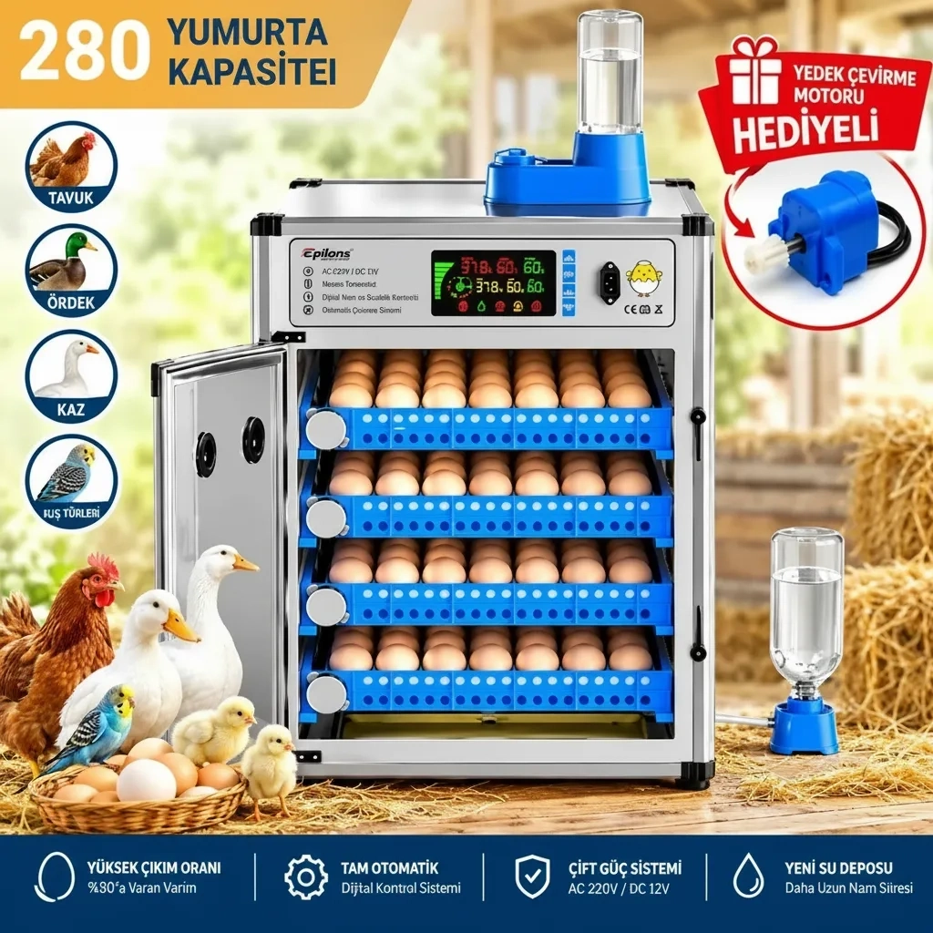 MY280 Kapasiteli Profesyonel Tam Otomatik Kuluçka Makinesi | Çift Nem Kontrol Sistemi, Otomatik Su Tamamlama ve Çevirme ( Lisinya ) MY280 Kapasiteli Profesyonel Tam Otomatik Kuluçka Makinesi | Çift Nem Kontrol Sistemi, Otomatik Su Tamamlama ve Çevirme ( Lisinya )