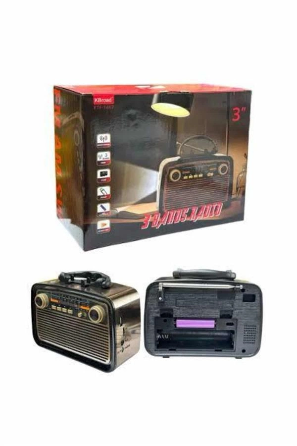 Nostalji Radyo Bluetooth Hoparlör Usb-sd Kart Giriş Led Fener Işıklı Bataryalı Pilli ( Lisinya )