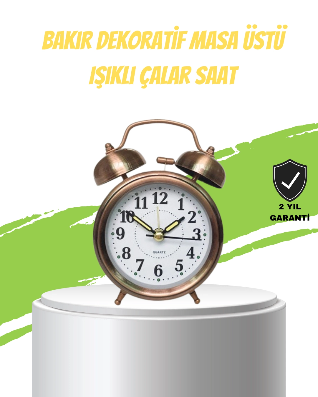 Nostaljik Bronz Metal Alarmlı Masa Saati Büyük Boy Dekoratif Ve Şık Tasarım ( Lisinya )