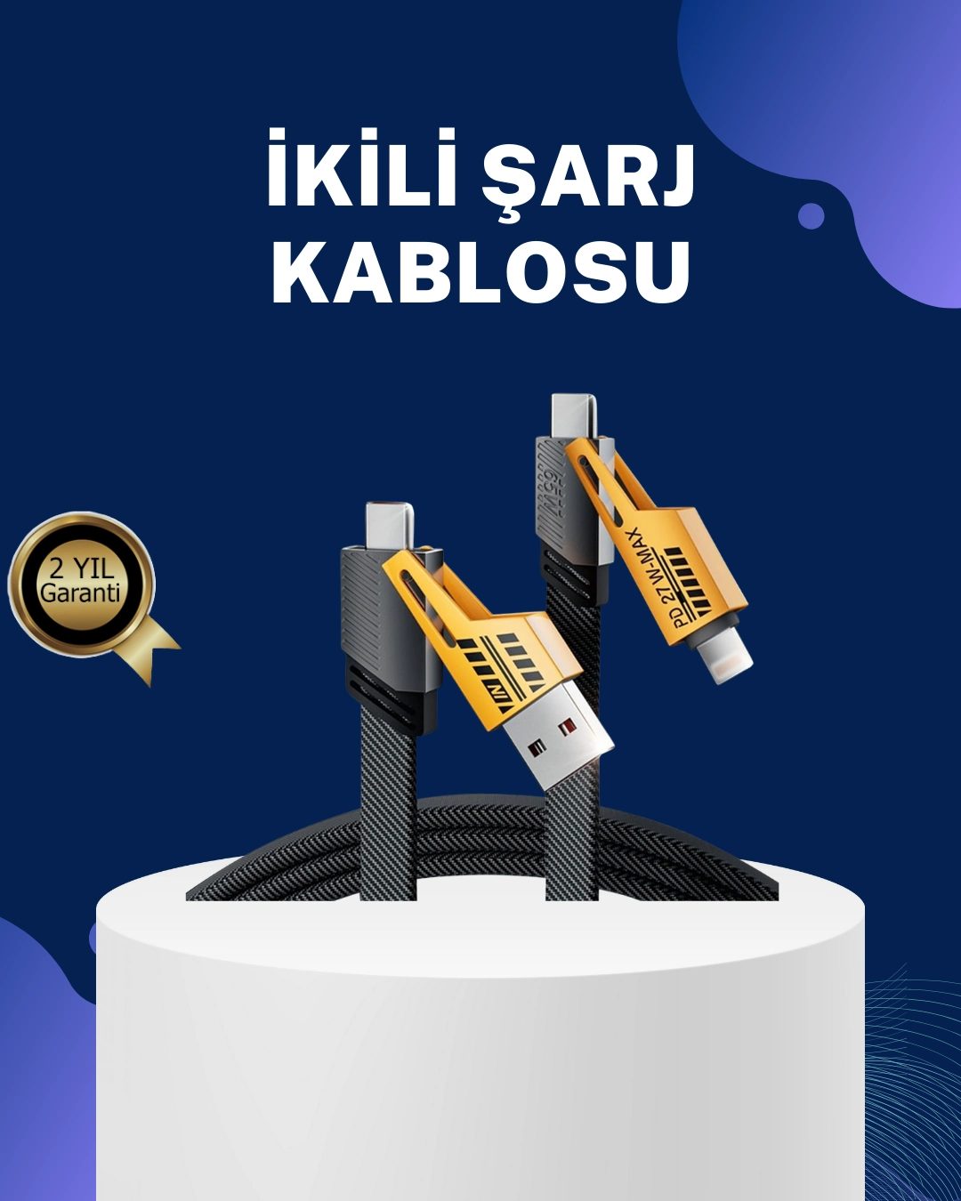 Örgülü Tasarım 4’ü 1 Arada Usb-c Lightning Hızlı Şarj Kablosu ( Lisinya )