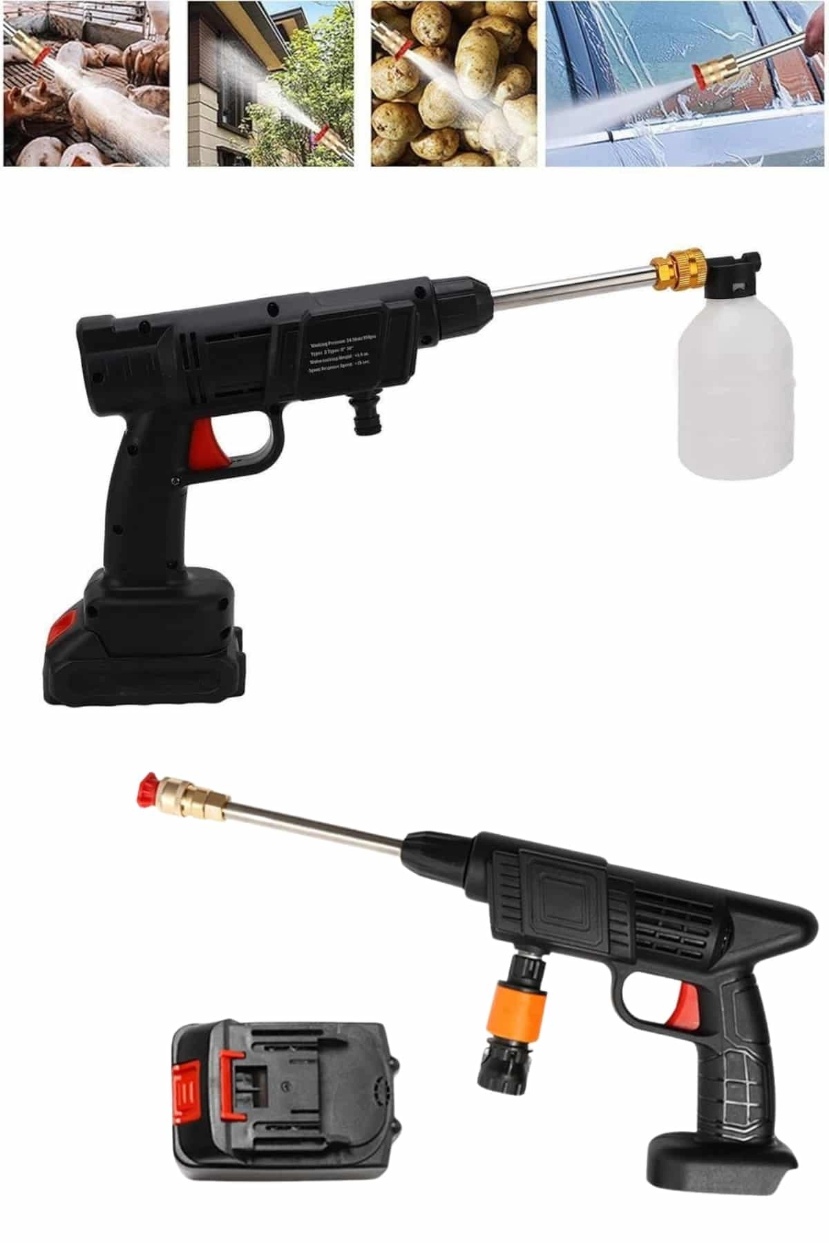 Oto Araba Yıkama Şarjlı Ve Yüksek Basınçlı Oto Yıkama Ve Sulama Tabancası ( Lisinya )