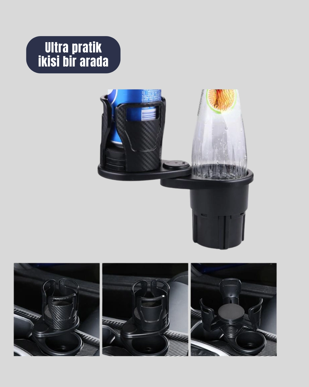 Oto Bardak Tutucu 360° Döner Çift Bölmeli Karbon Fiber Tasarım ( Lisinya )