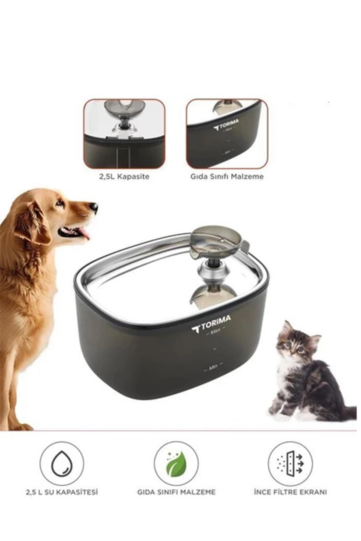 Otomatik Filtreli Kedi Köpek Su Pınarı Su Çeşmesi Ultra Sessiz Su Şelalesi 2.5lt ( Lisinya )