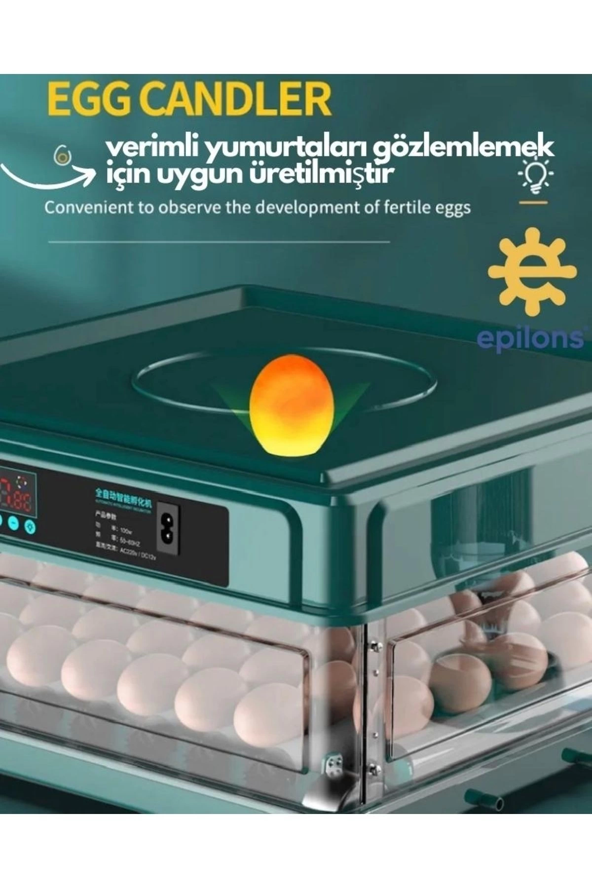 Otomatik Kuluçka Makinesi (130 Yumurta) Tavuk, Bıldırcın Güvercin Hindi Kaz , Kablosuz Kamera İle İzleme ( Lisinya )