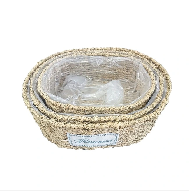 Oval Doğal Hasır Saksı Seti - 3'lü ( Lisinya )