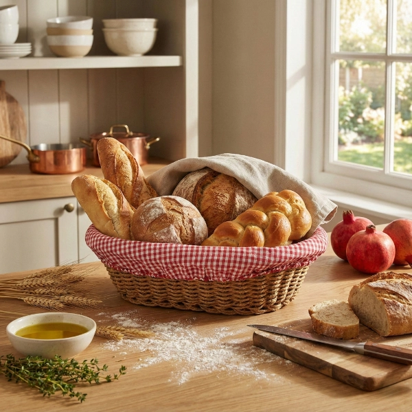 Oval Renkli Bezli İp Hasır Ekmek Sepeti ( Lisinya )