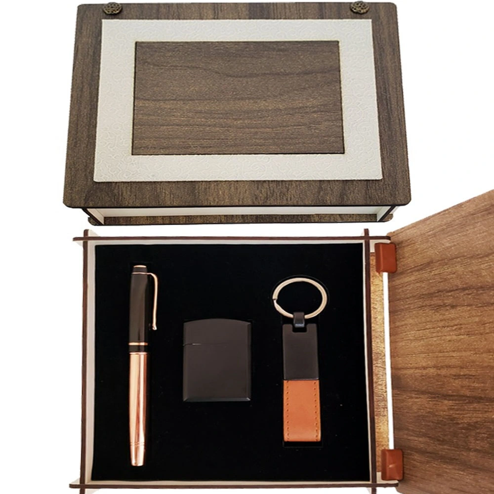 Özel Ahşap Kutulu Bakır Roller Kalem, Anahtarlık Ve Çakmak Set ( Lisinya )