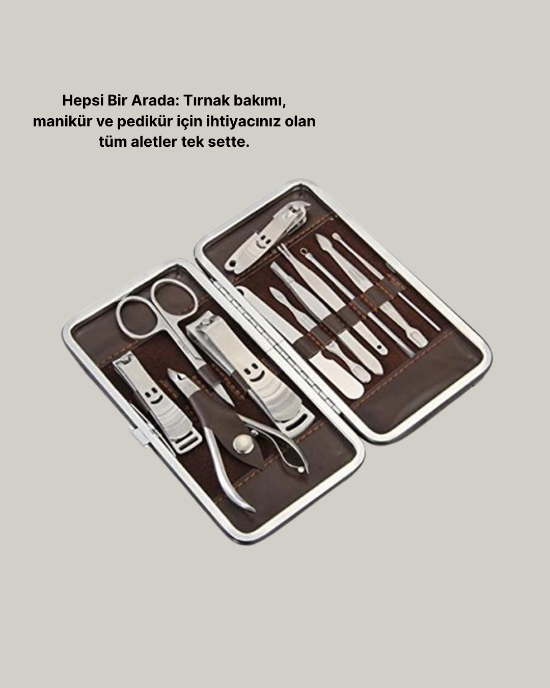 Özel Deri Çantalı 12 Parça Manikür Pedikür Bakım Seti Paslanmaz Çelik ( Lisinya )