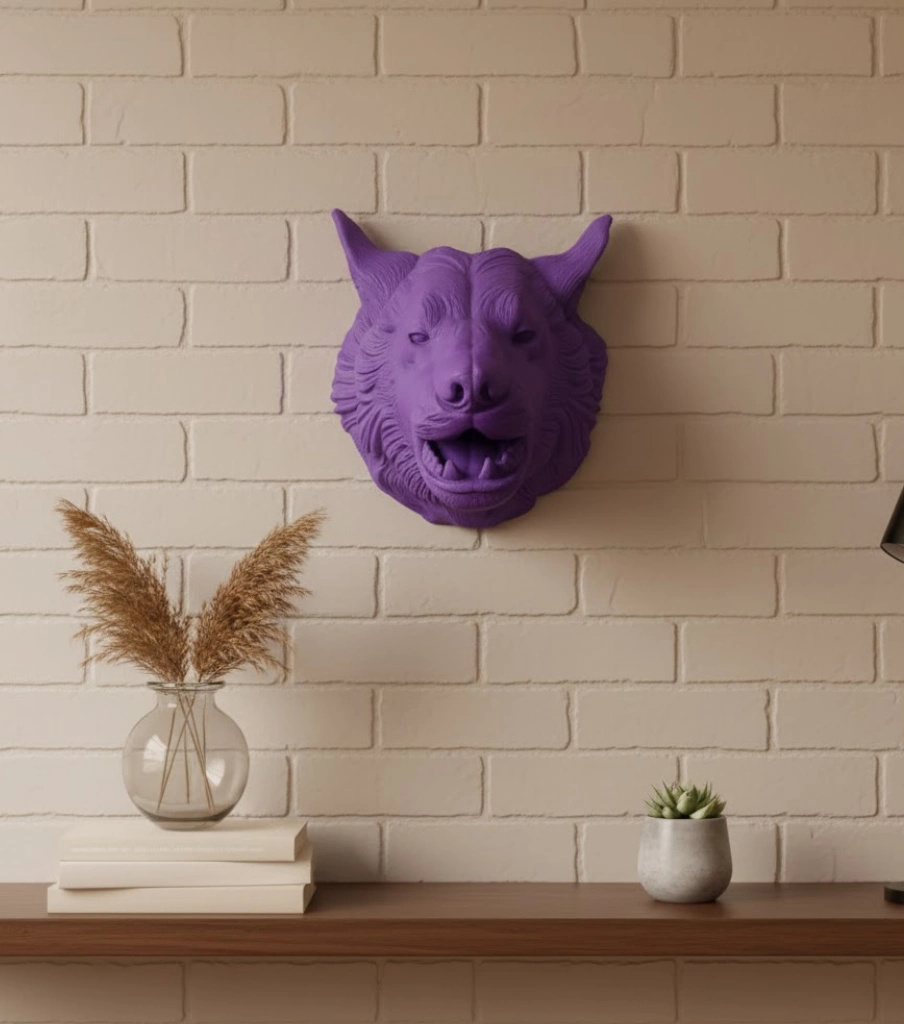 Özel Seri Mor Kurt Duvar Süsü Hediyelik Dekoratif Asılabilir Heykel ( Lisinya )