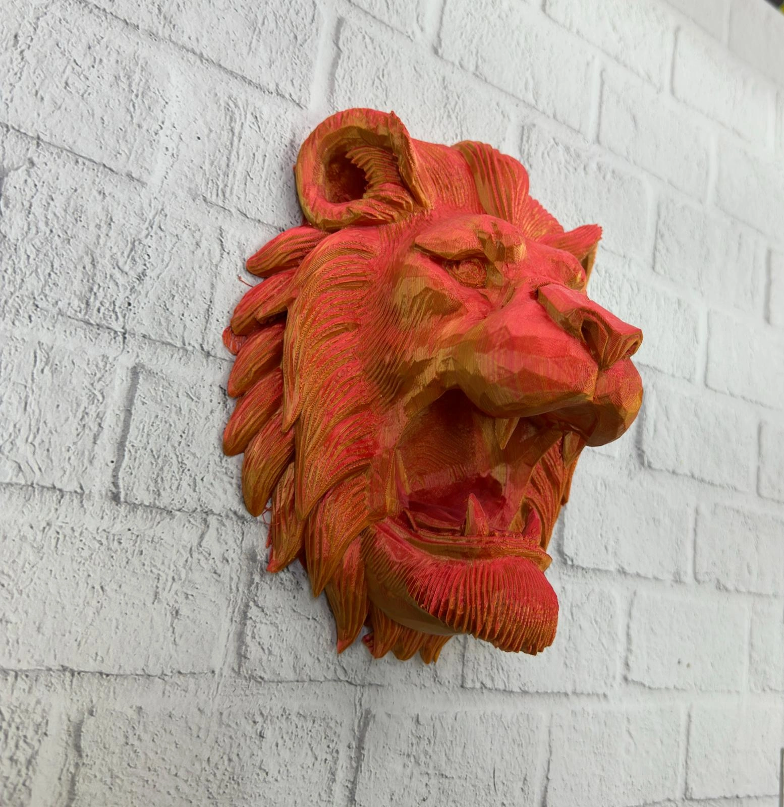 Özel Tasarım 3d Aslan Figürü Duvar Süsü Dekoratif Heykel 20x21 Cm ( Lisinya )